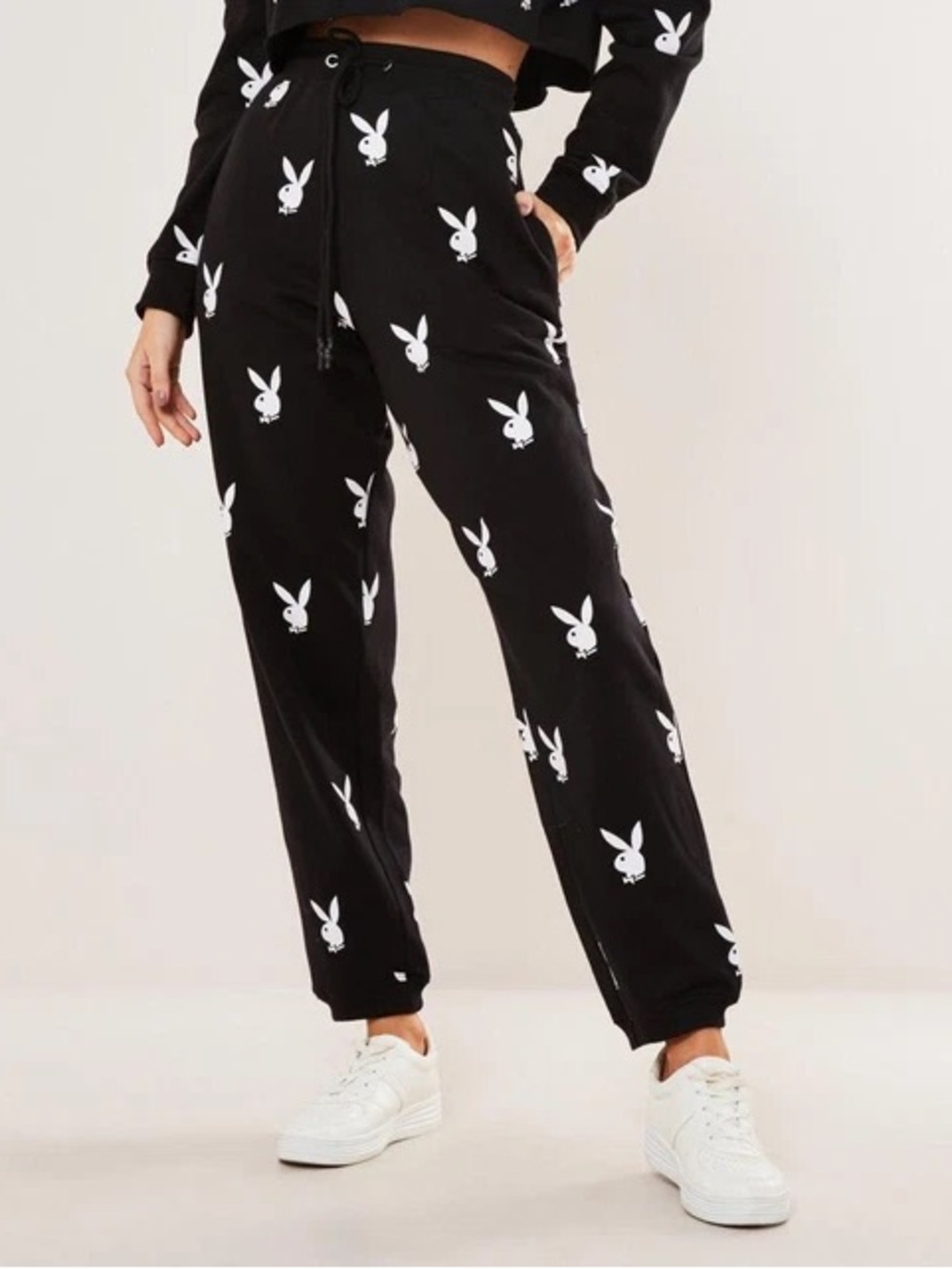 Playboy X Missguided White Bunny Black Joggers